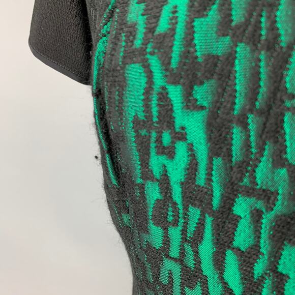 JOANNA MASTROIANNI Size 8 Black Green Jacquard Short Sleeve Below Knee Dress - Picture 5 of 7